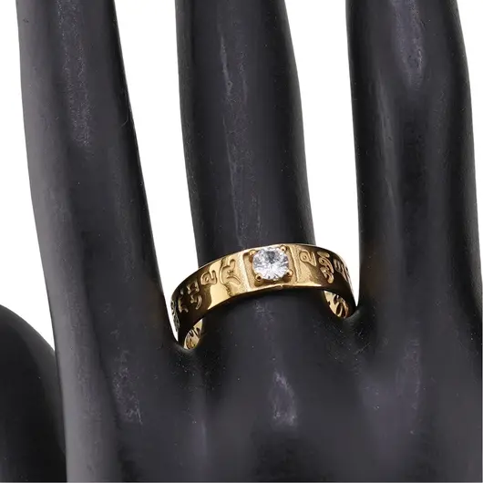 Inel Feng Shui auriu din inox cu mantra Om Mani Padme Hum pentru protectie spirituala, masura 57, imagine 3