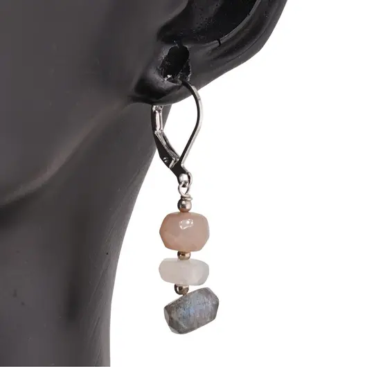 Set cercei cu agatatoare si pandantiv Labradorit, Piatra lunii alba si crem discuri fatetate, 7-8mm, imagine 3