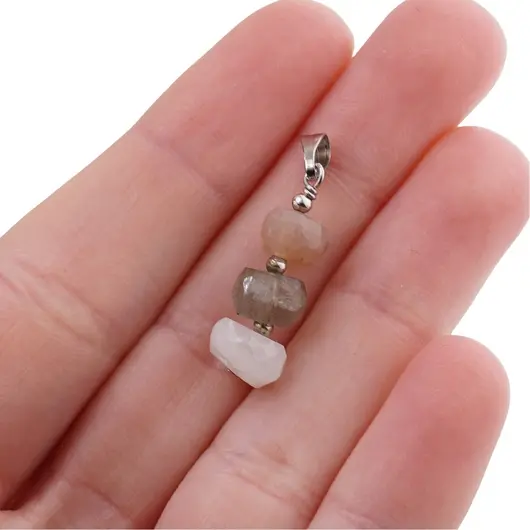 Set cercei cu agatatoare si pandantiv Labradorit, Piatra lunii alba si crem discuri fatetate, 7-8mm, imagine 5