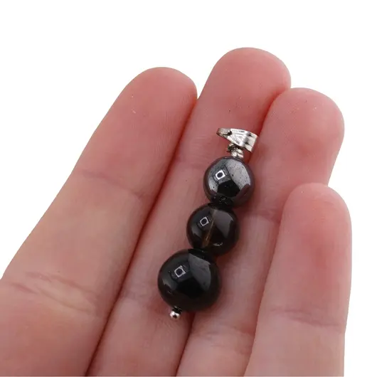 Set cercei cu agatatoare si pandantiv Turmalina neagra, Cuart fumuriu si Hematit sfere, 8-10mm, imagine 5