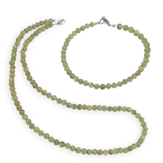 Set colier si bratara Apatit verde sfere, 4mm