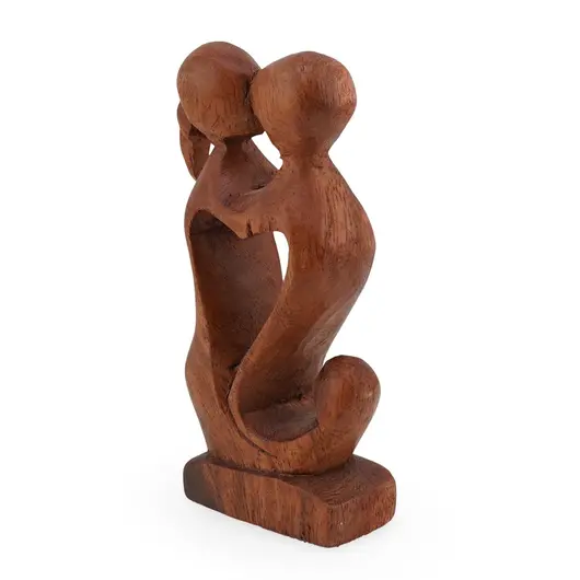 Statueta artizanala din lemn reprezentand un cuplu imbratisat, 10cm, imagine 2