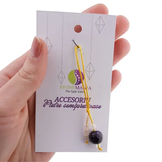 Accesoriu cu pietre semipretioase Agat mov sfera 10mm si Cuart roz 4mm, imagine 3