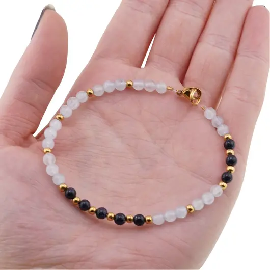 Bratara Acvamarin si Goldstone albastru sfere 4mm, imagine 3