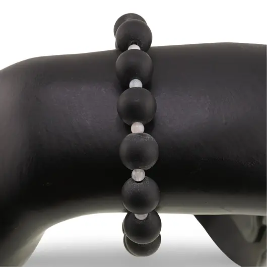 Bratara Piatra lunii si Onix negru mat sfere, 3-10mm, imagine 3