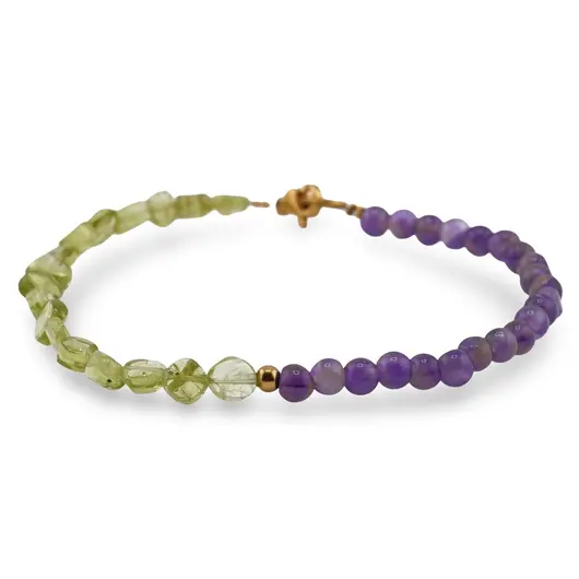 Bratara Ametist sfere 4mm si Peridot banuti 3-4mm cu bumb auriu, imagine 2