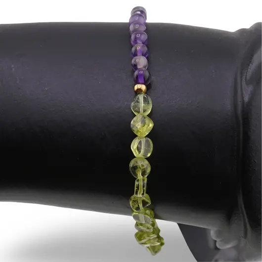 Bratara Ametist sfere 4mm si Peridot banuti 3-4mm cu bumb auriu, imagine 3
