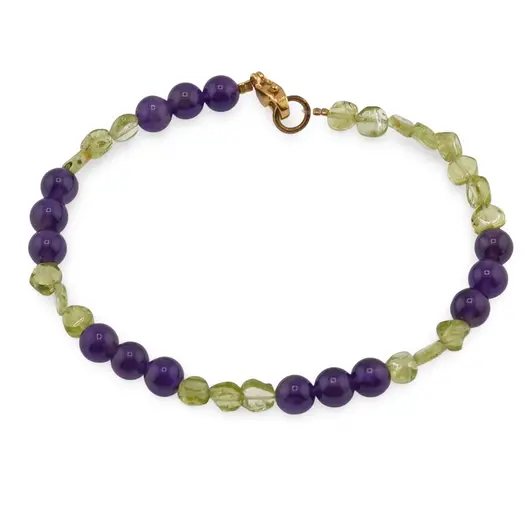 Bratara Ametist sfere 5-6mm si Peridot banuti 3-4mm