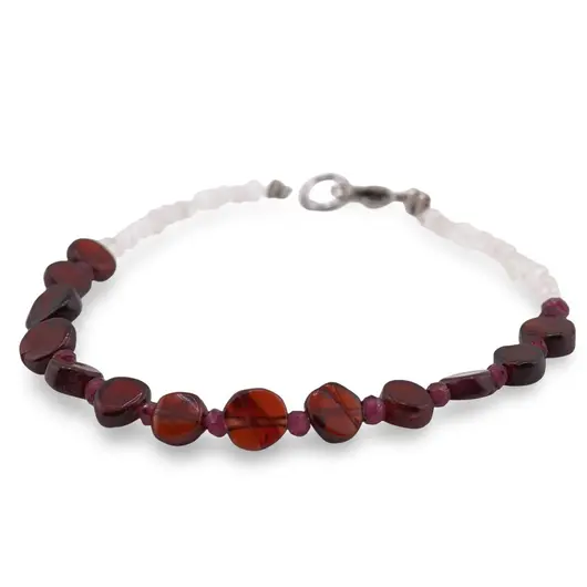 Bratara Cuart roz si Granat discuri fatetate 3mm si Granat banuti 5mm, imagine 2