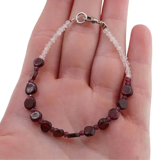 Bratara Cuart roz si Granat discuri fatetate 3mm si Granat banuti 5mm, imagine 4