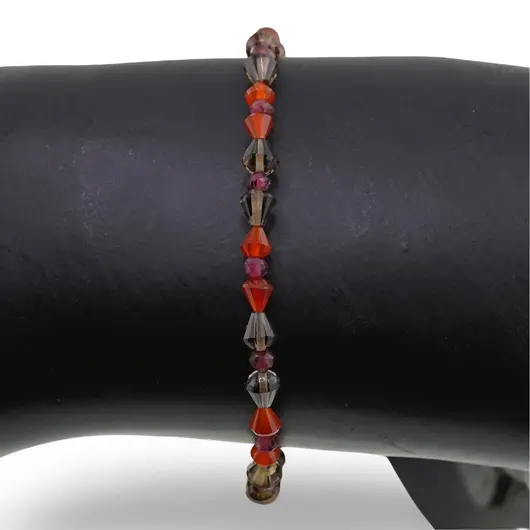 Bratara Granat Rhodolit discuri fatetate 2mm cu Cuart fumuriu si Carneol fatetat 3-4mm, imagine 3
