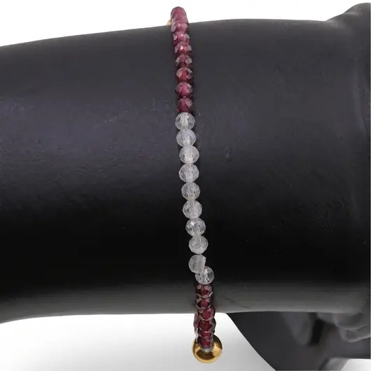 Bratara Granat Rhodolit si Labradorit sfere fatetate cu bumbi aurii, 3mm, imagine 3