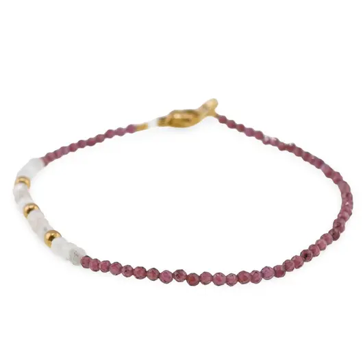 Bratara Granat Rhodolit si Mix Berile sfere fatetate cu bumbi aurii, 2-3mm, imagine 2