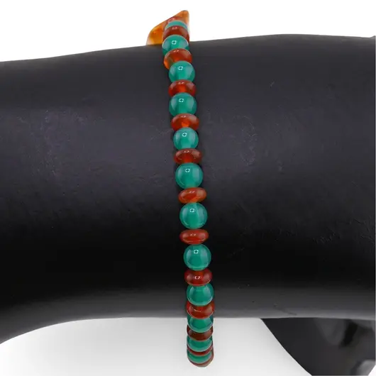 Bratara Onix verde sfere 4mm, Carneol rondele 4mm si Chihlimbar neuniform 18-20mm, imagine 3