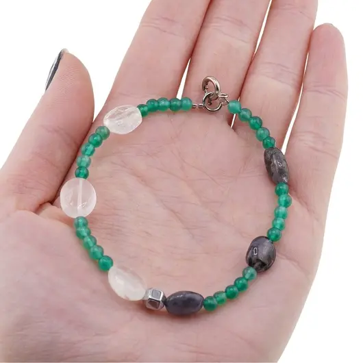 Bratara Onix verde sfere 4mm, Iolith si Cristal de stanca neregulat 10-12mm, Hematit fatetat, imagine 2