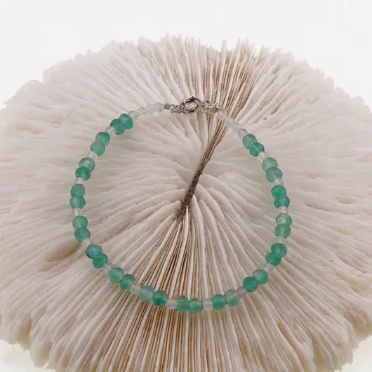 Bratara Onix verde sfere fatetate 4mm si Cristal de stanca sfere fatetate 3mm cu argint 925, imagine 2