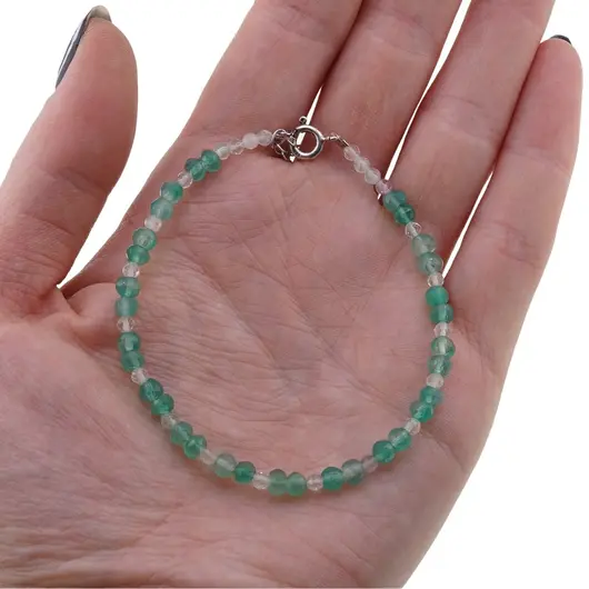 Bratara Onix verde sfere fatetate 4mm si Cristal de stanca sfere fatetate 3mm cu argint 925, imagine 3