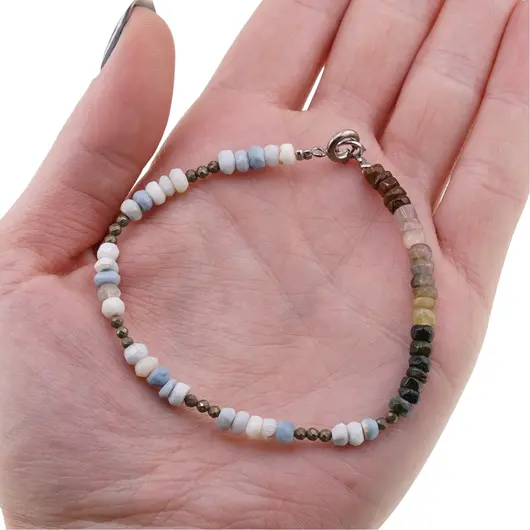 Bratara Opal albastru si Turmalina multicolora discuri fatetate 4mm, Piritita sfere fatetate 2mm, imagine 3