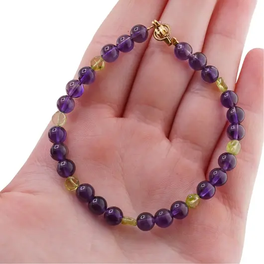 Bratara Peridot banuti 3-4mm si Ametist sfere 5mm, imagine 4