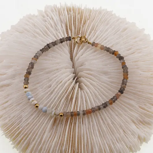 Bratara Piatra lunii mix si Opal albastru discuri fatetate 4mm, imagine 2