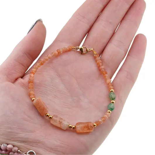 Bratara Piatra Soarelui discuri fatetate 4mm si tuburi 12mm, Aventurin neregulat 6mm, imagine 2