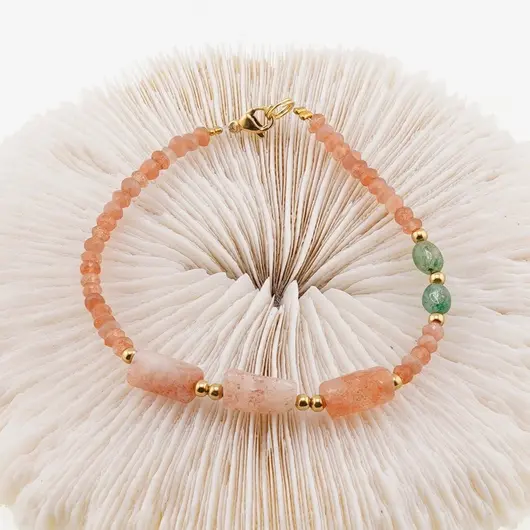 Bratara Piatra Soarelui discuri fatetate 4mm si tuburi 12mm, Aventurin neregulat 6mm, imagine 3