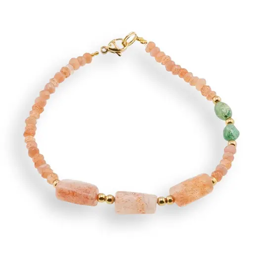 Bratara Piatra Soarelui discuri fatetate 4mm si tuburi 12mm, Aventurin neregulat 6mm