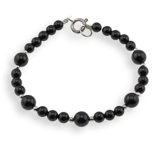 Bratara Turmalina neagra sfere 4-6mm si bumbi argintii