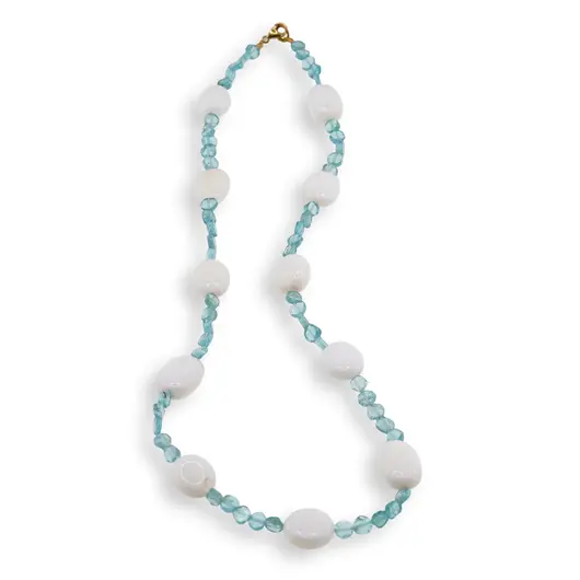 Colier Apatit banuti 5mm si Opal alb 12-14mm