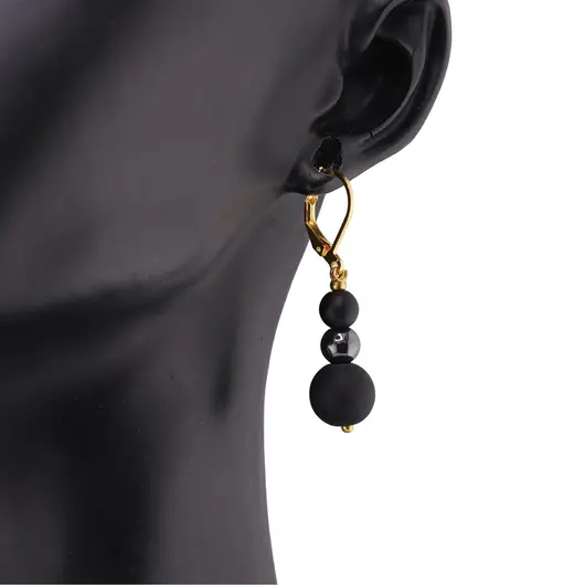 Cercei cu agatatoare Onix negru mat si Hematit sfere, 6-10mm, imagine 2