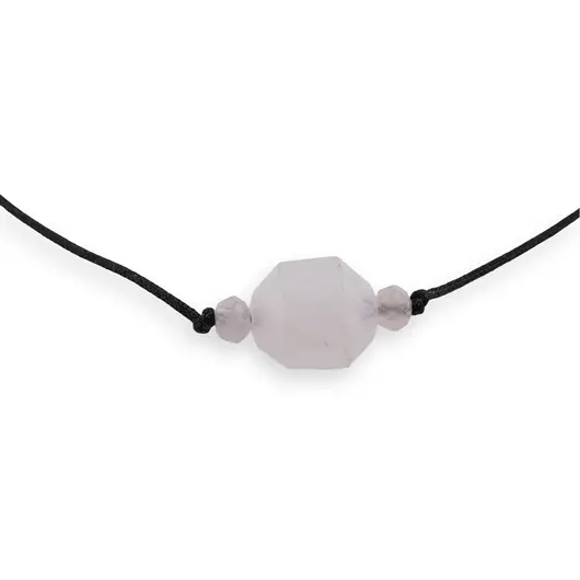 Colier reglabil hippie cu Cuart roz fatetat, 4-9mm, imagine 2