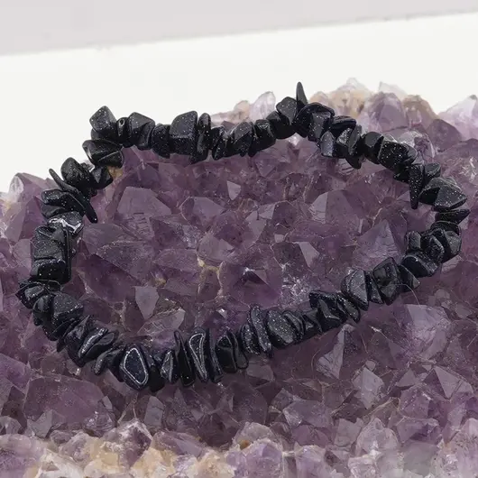 Bratara pe elastic cu pietre chips Goldstone albastru, imagine 2