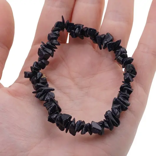 Bratara pe elastic cu pietre chips Goldstone albastru, imagine 3