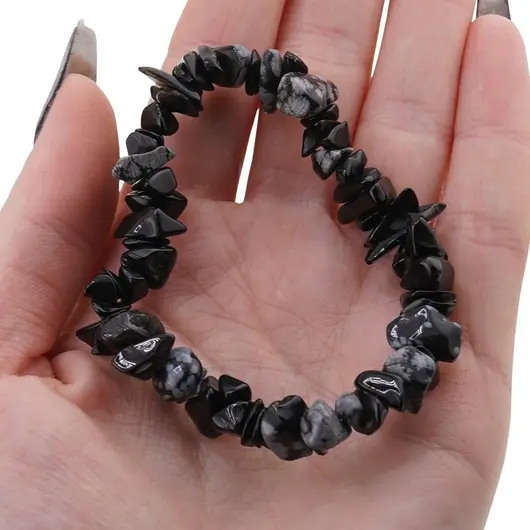 Bratara pe elastic cu pietre chips Obsidian fulg de nea, imagine 3