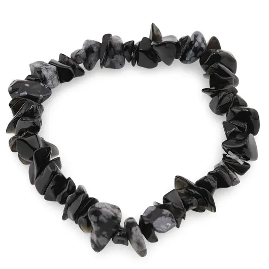 Bratara pe elastic cu pietre chips Obsidian fulg de nea