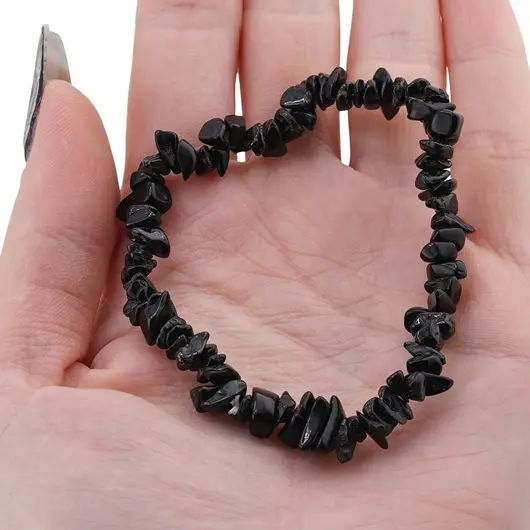 Bratara pe elastic cu pietre chips Obsidian negru, imagine 3