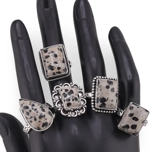 Inel reglabil cu montura argintie Jasp dalmatian, imagine 3
