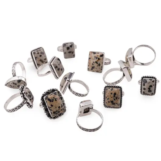 Inel reglabil cu montura argintie Jasp dalmatian, imagine 4