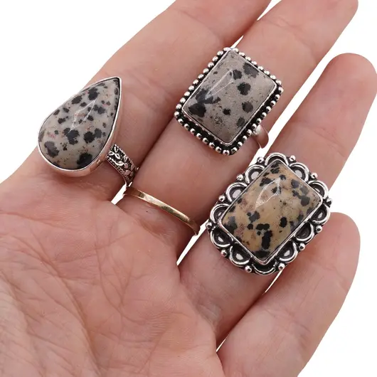 Inel reglabil cu montura argintie Jasp dalmatian, imagine 6