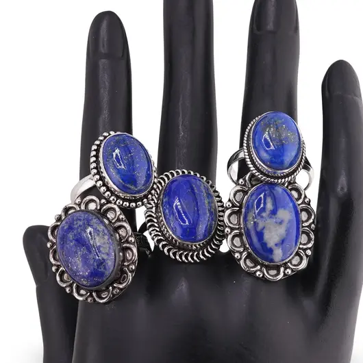 Inel reglabil cu montura argintie Lapis lazuli, imagine 3