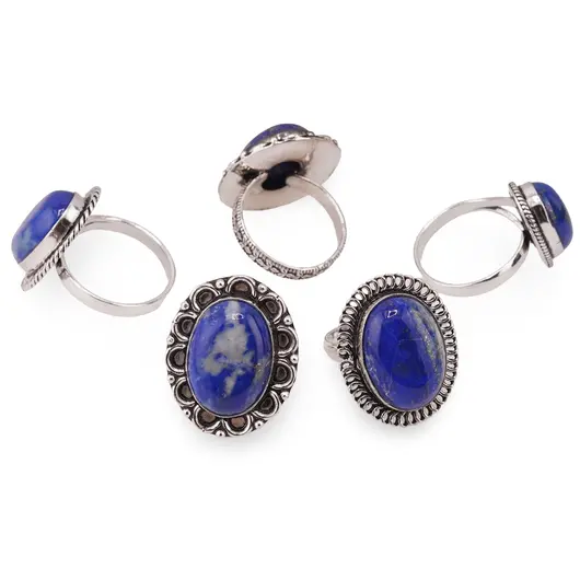 Inel reglabil cu montura argintie Lapis lazuli, imagine 4