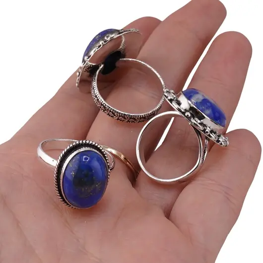 Inel reglabil cu montura argintie Lapis lazuli, imagine 5