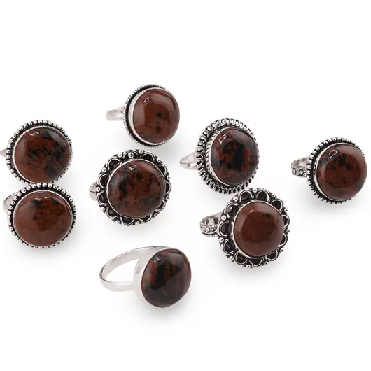 Inel reglabil cu montura argintie Obsidian mahon, imagine 2