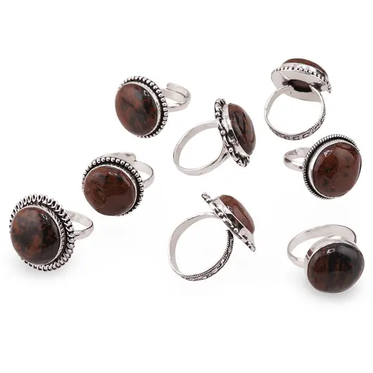 Inel reglabil cu montura argintie Obsidian mahon, imagine 4