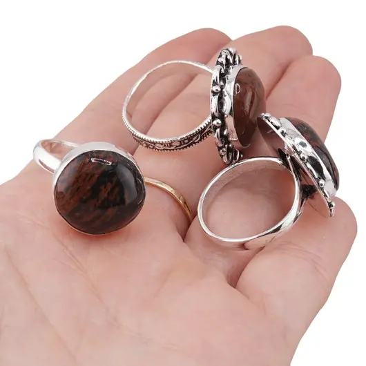 Inel reglabil cu montura argintie Obsidian mahon, imagine 5