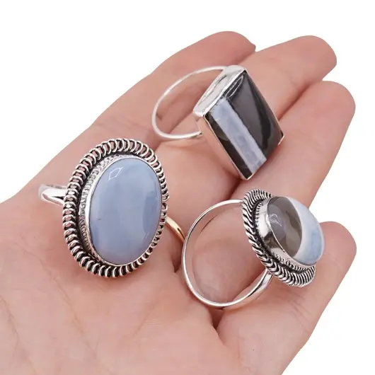 Inel reglabil cu montura argintie Opal albastru, imagine 5
