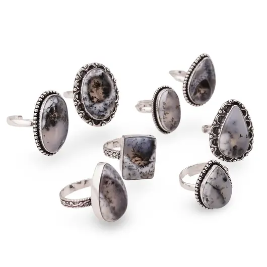 Inel reglabil cu montura argintie Opal dendritic, imagine 2