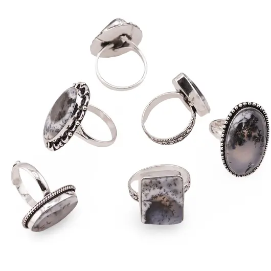 Inel reglabil cu montura argintie Opal dendritic, imagine 4