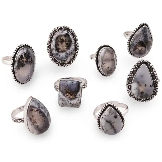 Inel reglabil cu montura argintie Opal dendritic