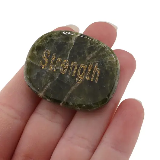 Cristal slefuit Jasp verde cu afirmatie gravata - Strength, imagine 4